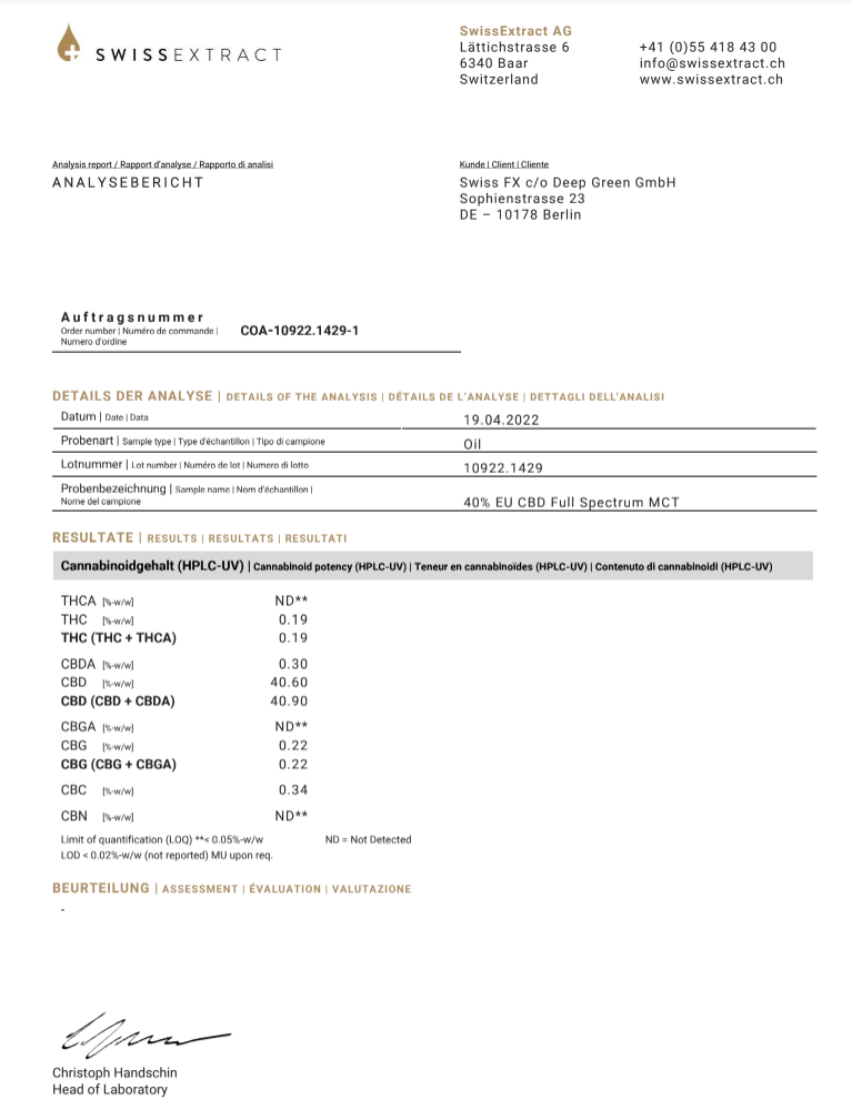 CBD Öl 40% Vollspektrum Swiss FX